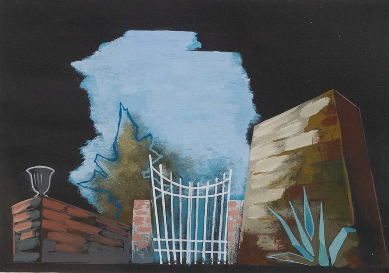 ENRICO PRAMPOLINI Strano interludio-Giardino, Bozzetto per scenografia 1940