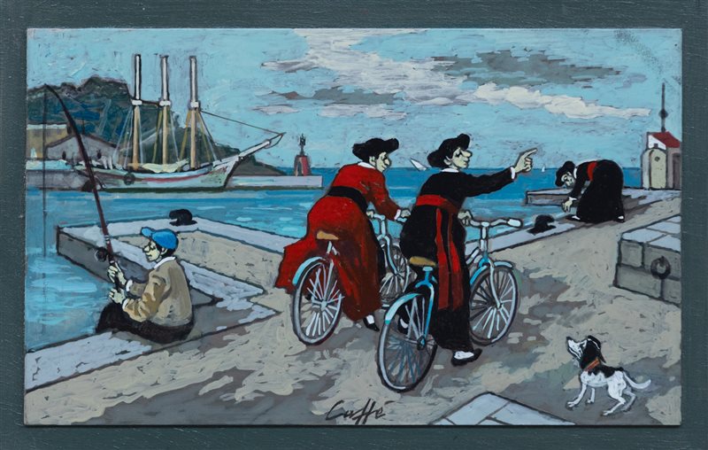 NINO CAFFE' In bicicletta sul molo, 1969